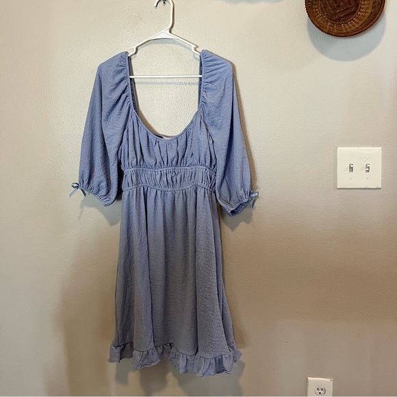 Blue Smocked Peasant dress with ribbons on the sleeves - Picture 1 of 8